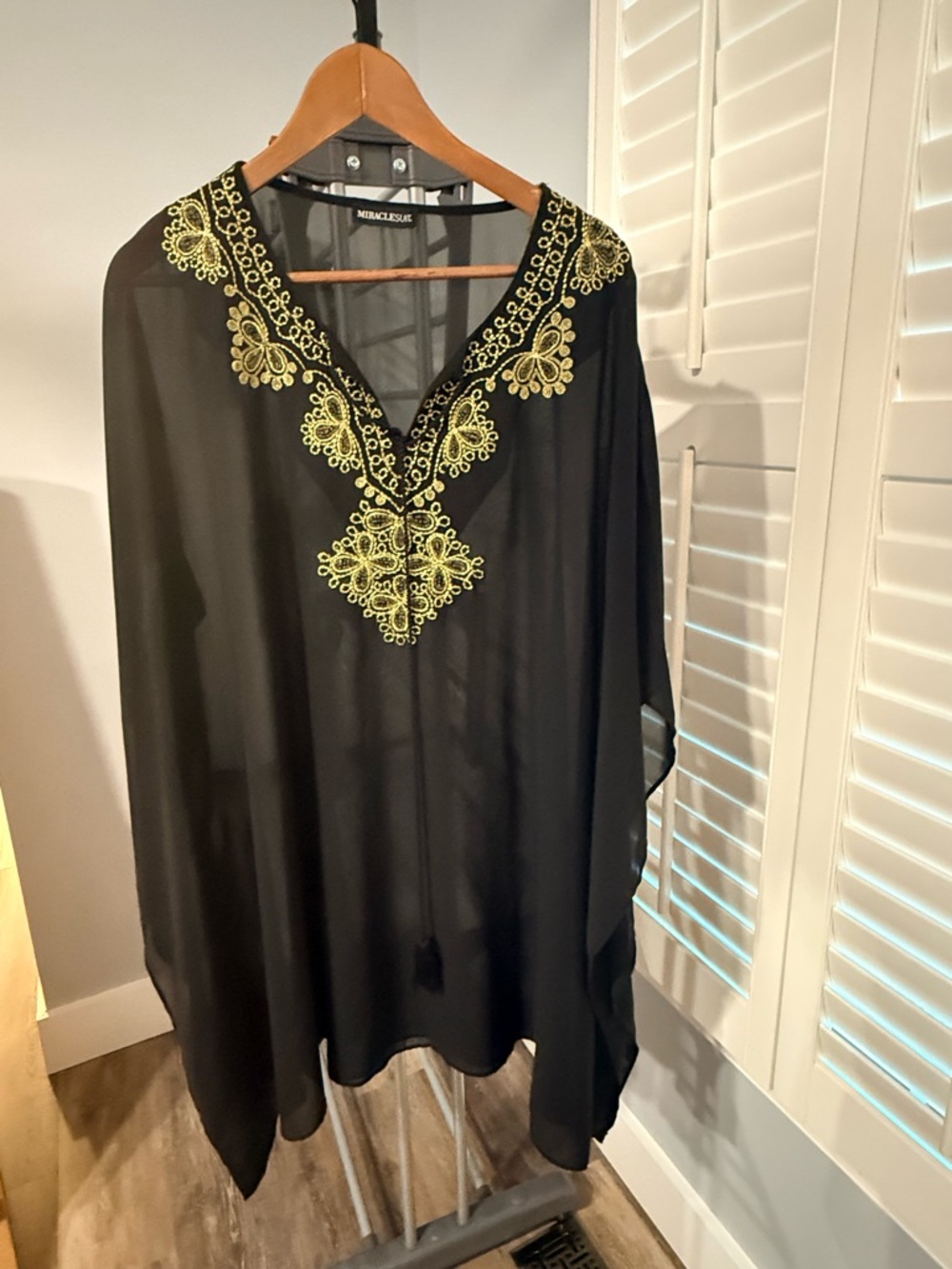 Swim Coverup: Miraclesuit Black with Gold Embroidered V-Neck